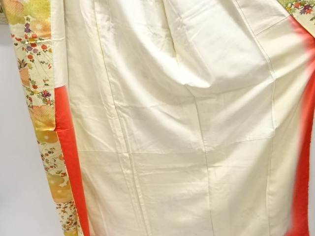  未使用品　雲に草花模様小紋着物